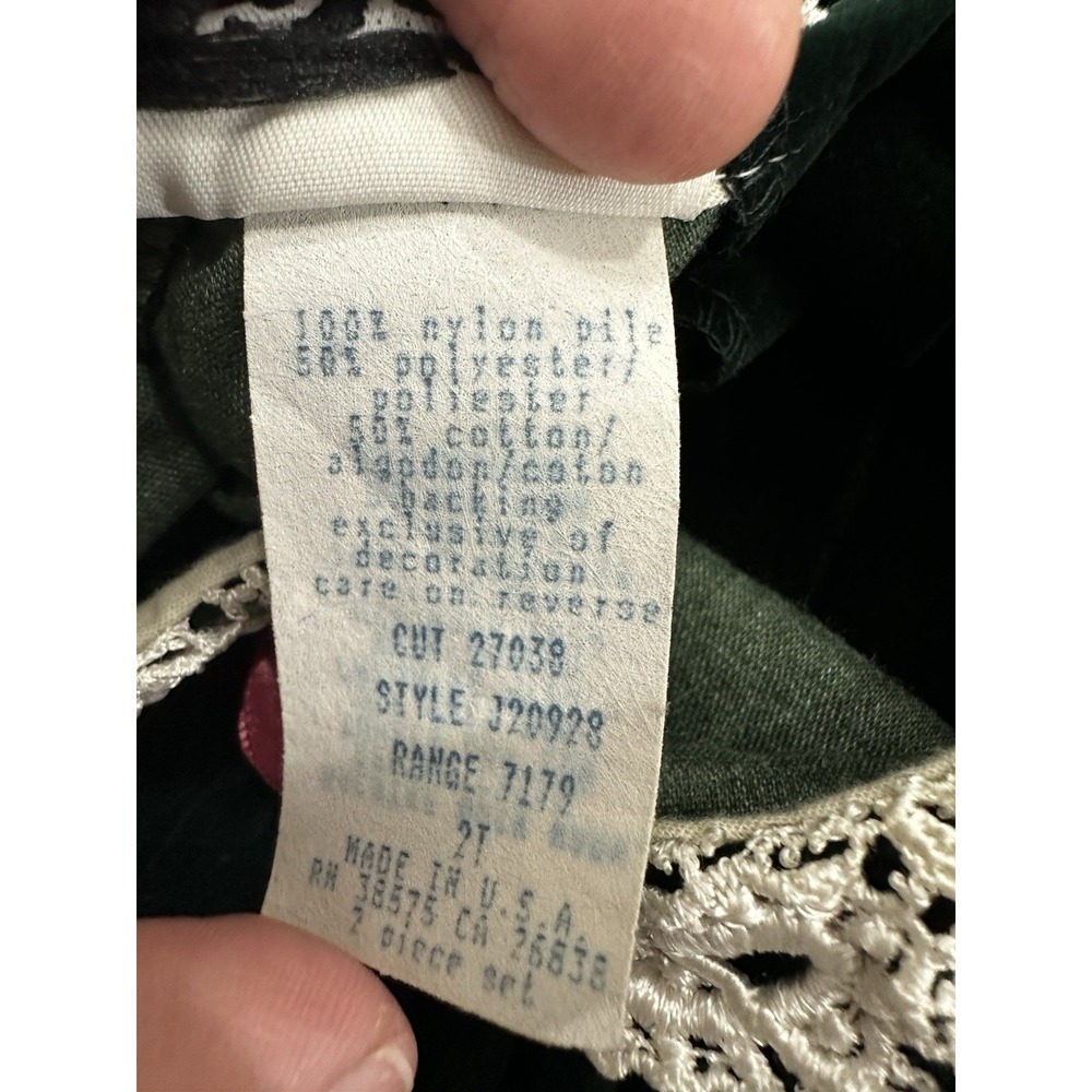 Jo Lene Made In USA -Vintage- 2T Green Velvet - Lace Rosettes - Picture 6 of 6